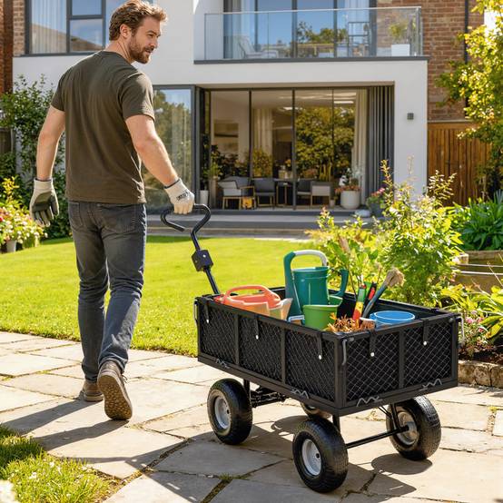 Stahl Gartenanhängerwagen Intensivtransport abnehmbare Plane 300kg 105x51x54cm - ComfortXL Outdoor Living – Image 3