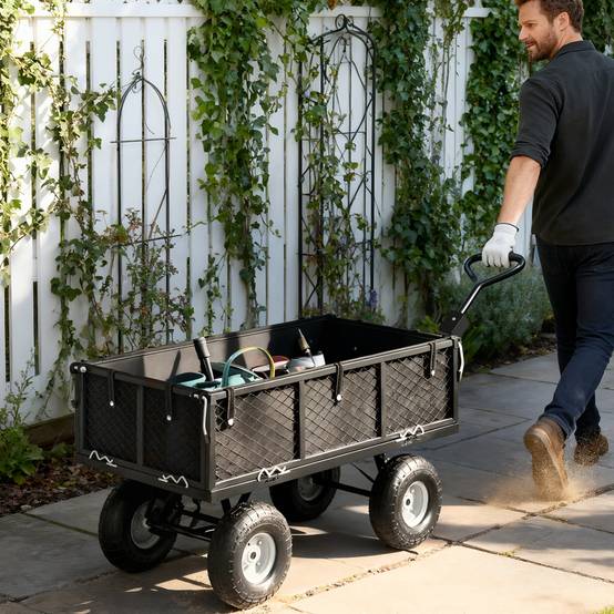 Stahl Gartenanhängerwagen Intensivtransport abnehmbare Plane 300kg 105x51x54cm - ComfortXL Outdoor Living – Image 4