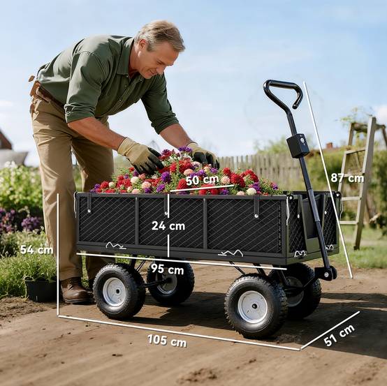 Stahl Gartenanhängerwagen Intensivtransport abnehmbare Plane 300kg 105x51x54cm - ComfortXL Outdoor Living – Image 5