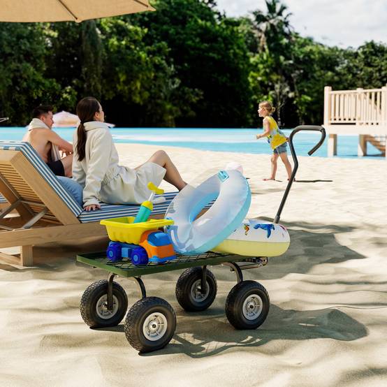 Robuster Stahltransportwagen für Gartenlast im Freien 150 kg 94x48 cm grün - ComfortXL Outdoor Living – Image 4