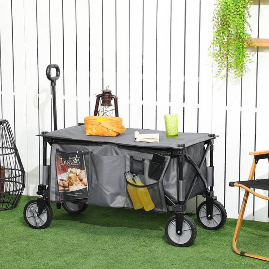 Faltbarer Transportwagen Stahl Garten Strand Tablet 120kg Grau - ComfortXL Outdoor Living