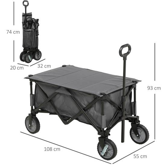 Faltbarer Transportwagen Stahl Garten Strand Tablet 120kg Grau - ComfortXL Outdoor Living – Image 3