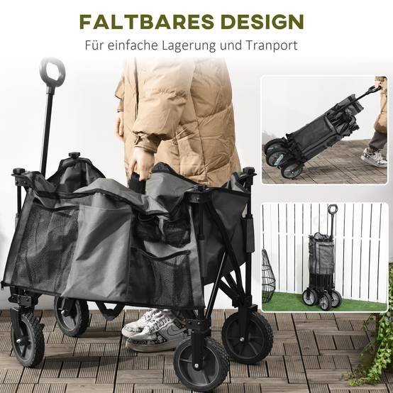Faltbarer Transportwagen Stahl Garten Strand Tablet 120kg Grau - ComfortXL Outdoor Living – Image 5