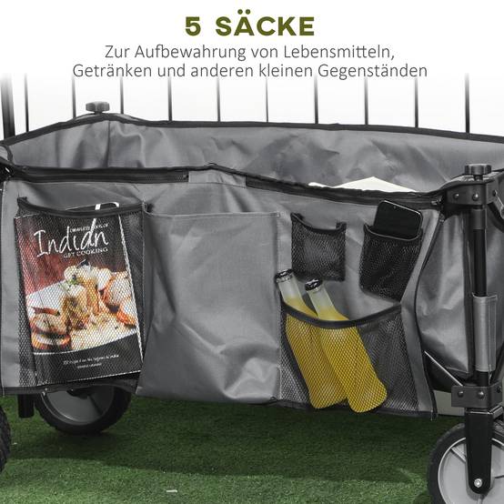 Faltbarer Transportwagen Stahl Garten Strand Tablet 120kg Grau - ComfortXL Outdoor Living – Image 7