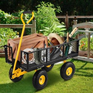 Gartenwagen aus Stahl mit großer Kapazität, 500 kg, abnehmbare Seiten, drehbarer Griff, Schwarz – ComfortXL Outdoor Living