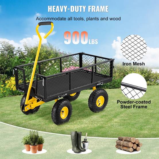 Gartenwagen aus Stahl mit großer Kapazität, 500 kg, abnehmbare Seiten, drehbarer Griff, Schwarz - ComfortXL Outdoor Living – Image 5