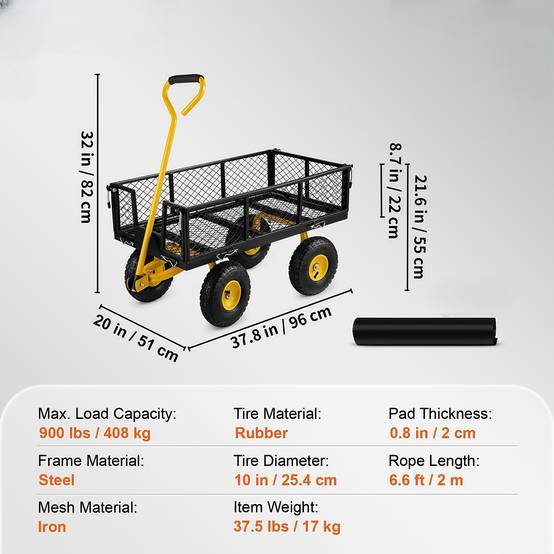 Gartenwagen aus Stahl mit großer Kapazität, 500 kg, abnehmbare Seiten, drehbarer Griff, Schwarz - ComfortXL Outdoor Living – Image 6