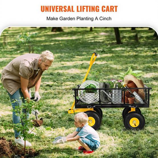 Gartenwagen aus Stahl mit großer Kapazität, 500 kg, abnehmbare Seiten, drehbarer Griff, Schwarz - ComfortXL Outdoor Living – Image 7