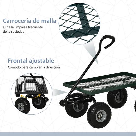 Robuster Stahltransportwagen für Gartenlast im Freien 150 kg 94x48 cm grün - ComfortXL Outdoor Living – Image 8