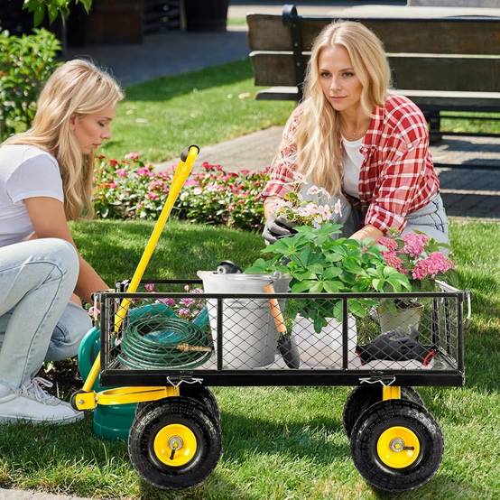 Gartenwagen aus Stahl mit großer Kapazität, 500 kg, abnehmbare Seiten, drehbarer Griff, Schwarz - ComfortXL Outdoor Living – Image 9