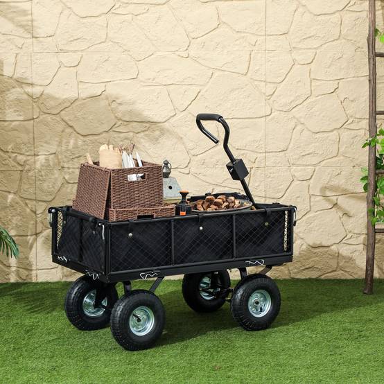 Stahl Gartentransportwagen wasserdichte Taschenräder 25cm 300kg schwarz - ComfortXL Outdoor Living – Image 4