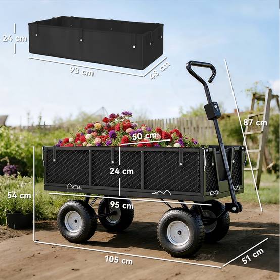Stahl Gartentransportwagen wasserdichte Taschenräder 25cm 300kg schwarz - ComfortXL Outdoor Living – Image 5