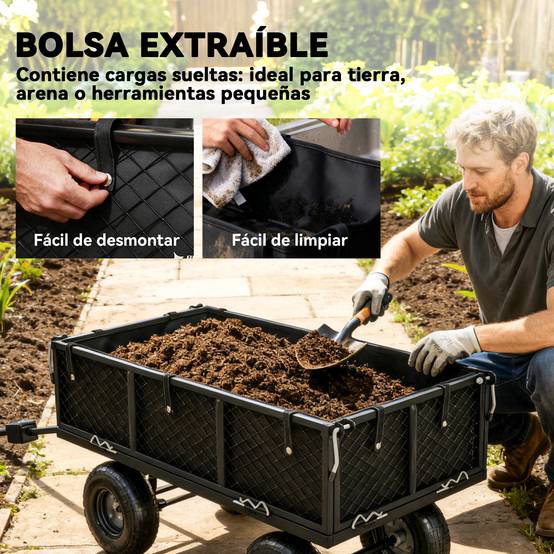 Stahl Gartentransportwagen wasserdichte Taschenräder 25cm 300kg schwarz - ComfortXL Outdoor Living – Image 7