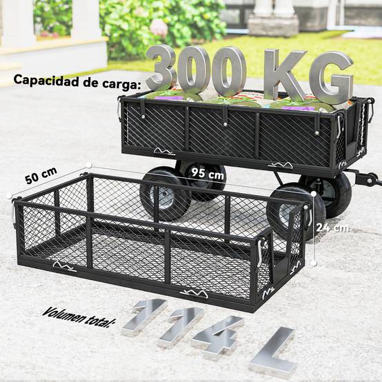 Stahl Gartentransportwagen wasserdichte Taschenräder 25cm 300kg schwarz - ComfortXL Outdoor Living – Image 9