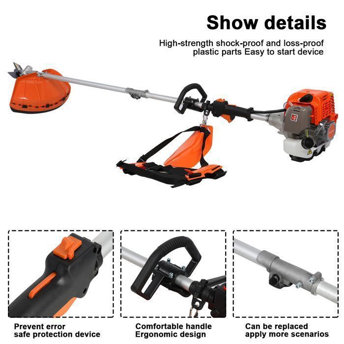 2-Takt-Benzin-Bürstenschneider mit 52 ccm, 5-in-1-Thermobürstenschneider (Bürstenschneider, Gartenschere, Heckenschere, Trimmer) – Image 3