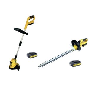 Packung mit 2 NEMURA 20 V Heckenscheren- und Kantenschneidewerkzeugen + 2 2 Ah-Akkus + Schnellladegerät