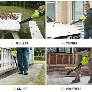 Souffleur batterie 20V léger 1.2 kg – souffleurs de feuilles sans fil 210 km/h 240m³/h 2 vitesses avec batterie et, a-ve ASPIRATEUR