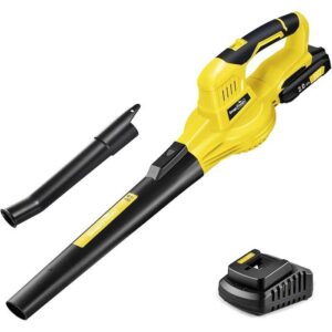 Batteriegebläse 20V Laubgebläse mit Batterie und Ladegerät, 210 km/h 240m³/h/2 Geschwindigkeit /1,2kg, gelber Staubsauger