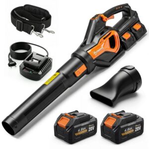 Laubbläser – Outsunny – kabellos mit bürstenlosem Motor 900W Akku 36v (2×4,0Ah) leistungsstark 15,2m³/min – orange und schwarz