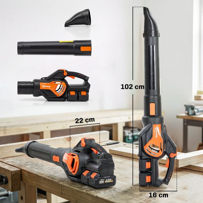 Laubbläser - Outsunny - kabellos mit bürstenlosem Motor 900W Akku 36v (2x4,0Ah) leistungsstark 15,2m³/min - orange und schwarz – Image 5