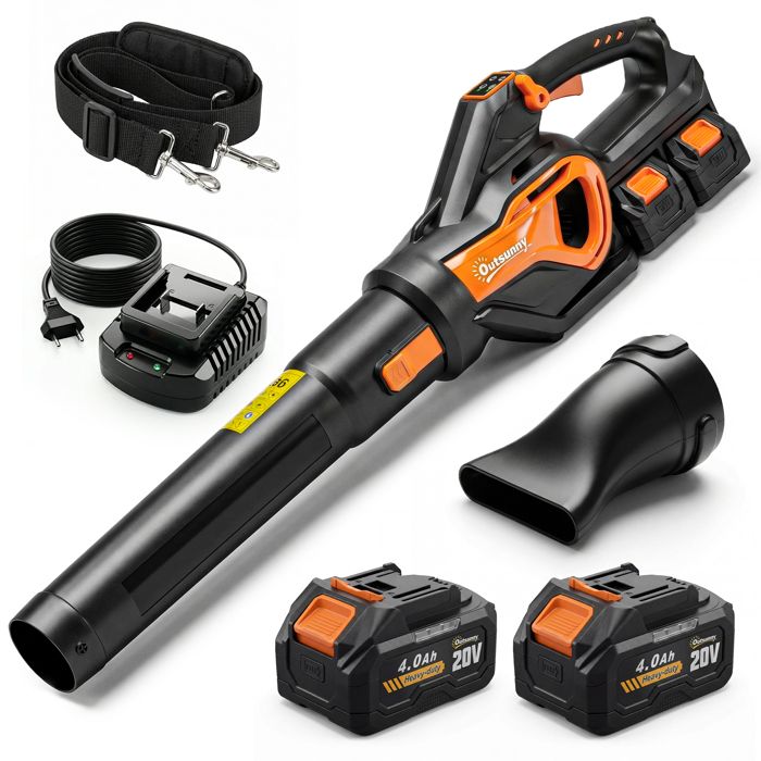 Laubbläser - Outsunny - kabellos mit bürstenlosem Motor 900W Akku 36v (2x4,0Ah) leistungsstark 15,2m³/min - orange und schwarz