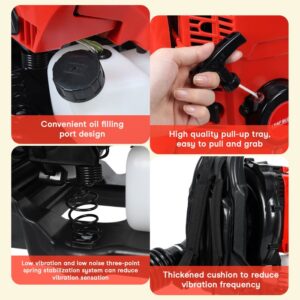Thermisches Gebläse 3700 W, Rucksack-Laubgebläse, Superleistung, 1,7 l, 900 CFM, 7100 r/min, 78,6 ccm, ROT