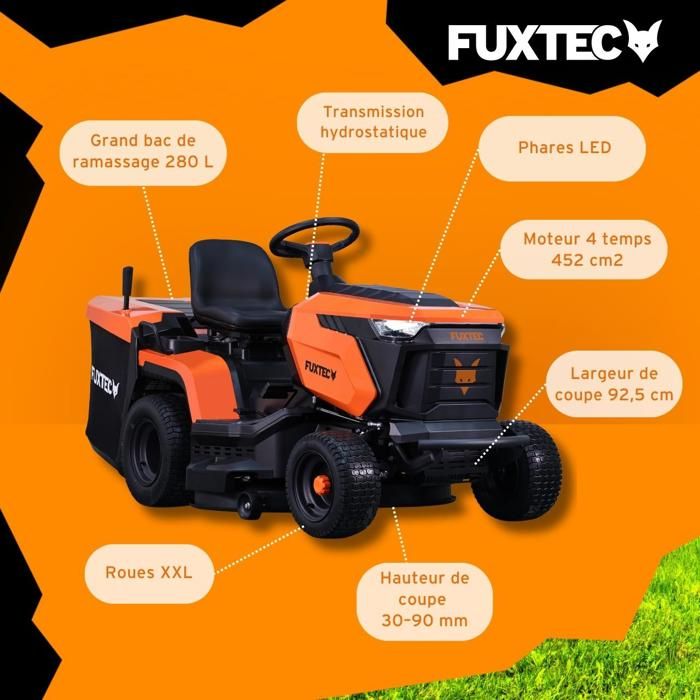 FUXTEC FX-RMT92A Aufsitzrasenmäher – Rasenmähertraktor – 452 cm³ – 9,2 kW – 92,5 cm – Hydrostatisch – Ablage 280 L – 6000 m² – Image 2