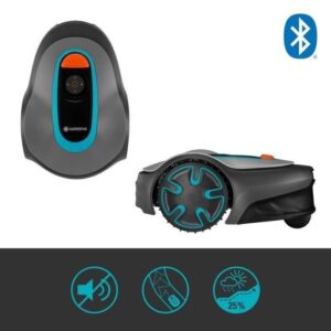 GARDENA Rasenmäherroboter – SILENO Minimo 250 – Bluetooth – Maximale Mähfläche 250 m² (15201-26) + Unterstand mit Ladestation
