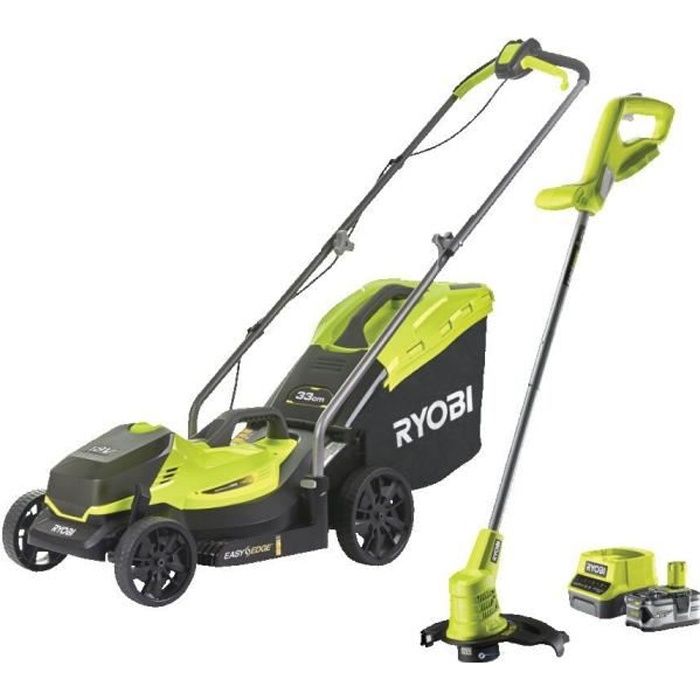 RYOBI One+ RLM18X33B40 Akku-Trimmer + Trimmer, 18 V, l.33 cm, 1 4 Ah Akku und Ladegerät inklusive
